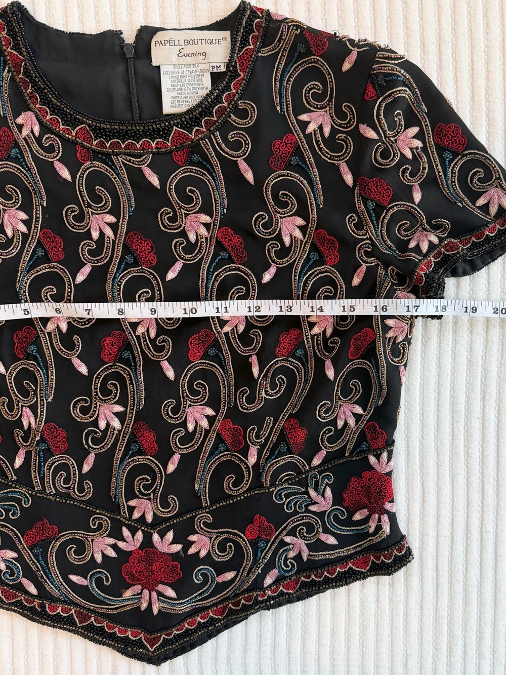 Vintage 100% Silk Embroidered & Beaded Floral Cropped Top by Papell Boutique - Picture 7 of 8